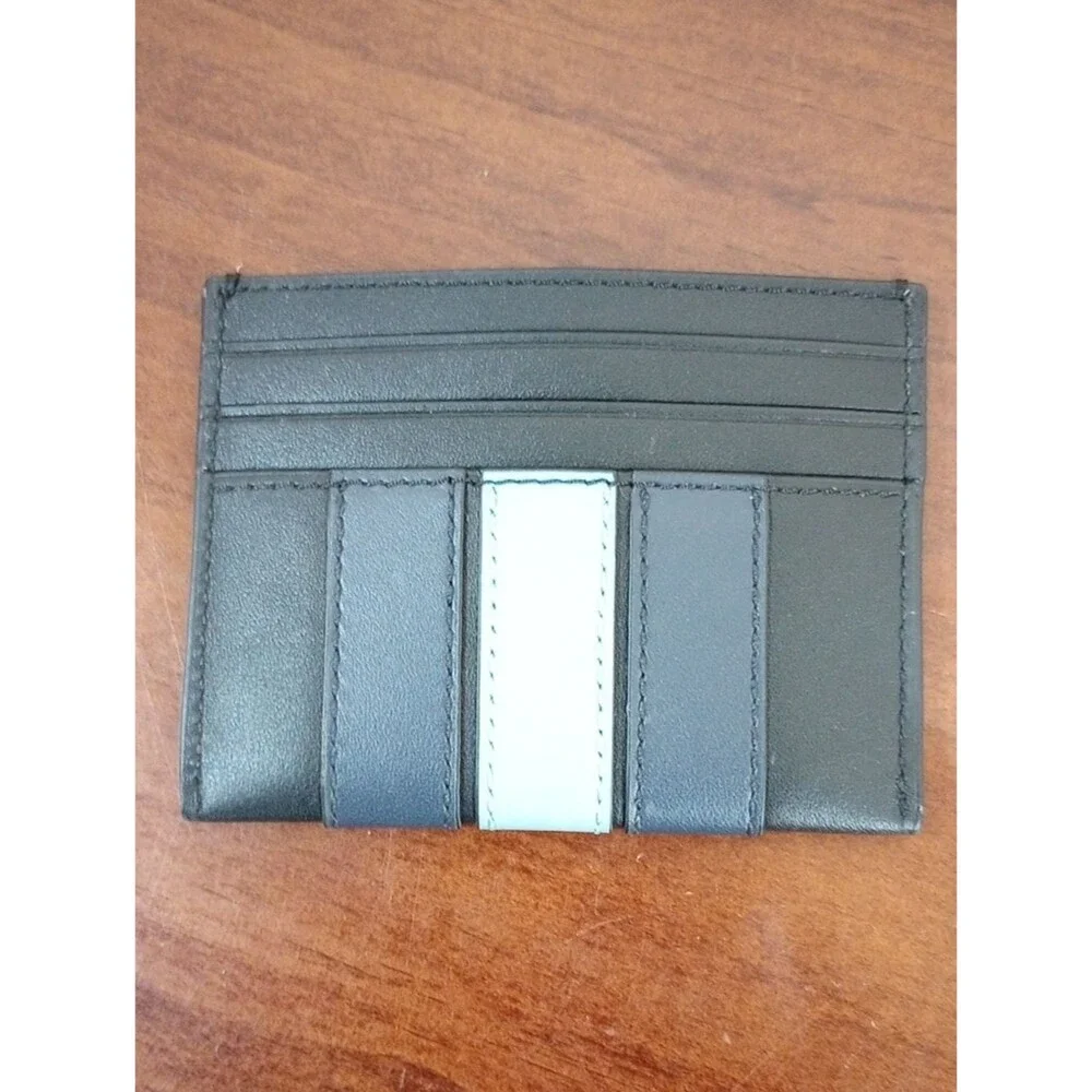 Coach Black Leather Striped Slim Case Card Holder - New!